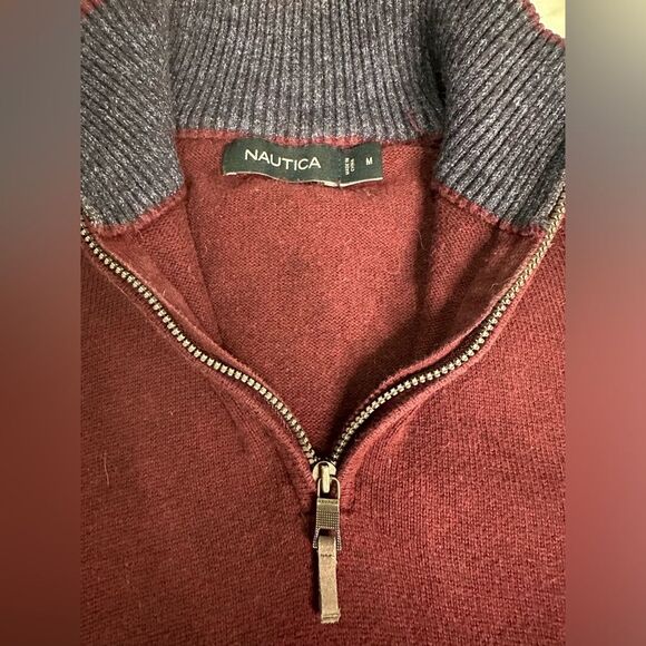 Nautica Men’s Medium Burgundy Red Pullover 1/4 Zip Casual Tight Knit Sweater - Picture 10 of 12